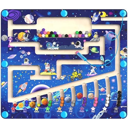 Magnetic Color and Number Maze - Montessori Toys for 3+ Year Old - Wooden Color Matching Learning Counting Puzzle Board -Toddler Activities Fine Motor Skills Toys for Boys Girls 3 4 5 Years Old - Image 1