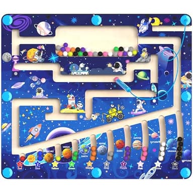Magnetic Color and Number Maze - Montessori Toys for 3+ Year Old - Wooden Color Matching Learning Counting Puzzle Board -Toddler Activities Fine Motor Skills Toys for Boys Girls 3 4 5 Years Old - Image 1