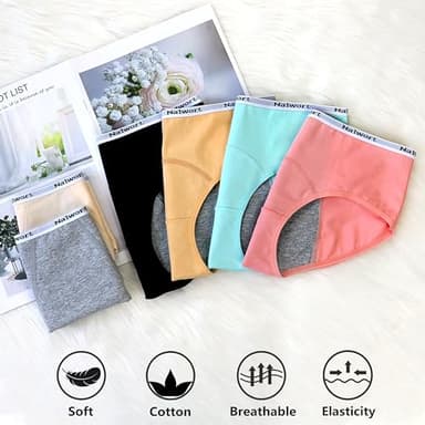 Nalwort Teen Girls Period Underwear Menstrual Period Panties Leak-Proof Cotton Protective Briefs Pack of 6 - Image 4