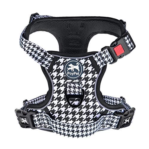 PoyPet No Pull Dog Harness, [Release on Neck] Reflective Adjustable No Choke Pet Vest with Front & Back 2 Leash Attachments, Soft Control Training Handle for Small Medium Large Dogs(Houndstooth,S) - Image 1
