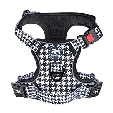 PoyPet No Pull Dog Harness, [Release on Neck] Reflective Adjustable No Choke Pet Vest with Front & Back 2 Leash Attachments, Soft Control Training Handle for Small Medium Large Dogs(Houndstooth,S) - Image 1