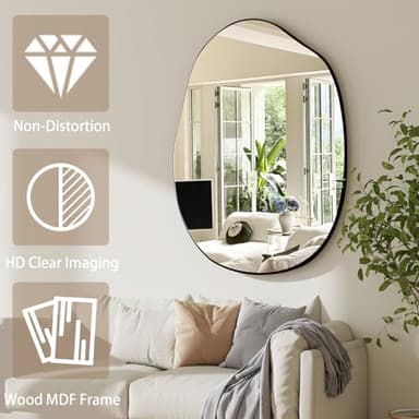 HARRITPURE Irregular Wall Mirror 22"x32" Black Asymmetrical Bathroom Mirror Wood Framed Modern Decorative Vanity Mirrors for Bedroom Living Room Entryway - Image 3