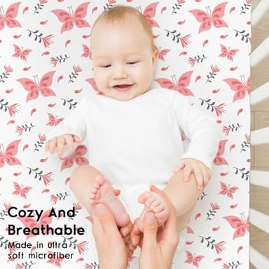 Yoofoss Baby Crib Sheets for Boys Girls, Fitted Crib Sheet 2 Pack for Standard Crib and Toddler Mattress, Super Soft Microfiber Baby Sheet 28x52x8in Pink + Butterflies - Image 4