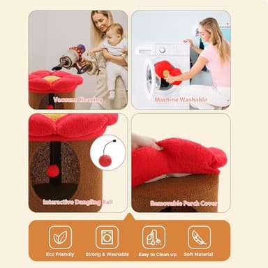 PETEPELA Cat Condo House with Tree, Cave Bed & Removable Flower Cat Cushion - 20X20X16 Inches, Brown - Image 4