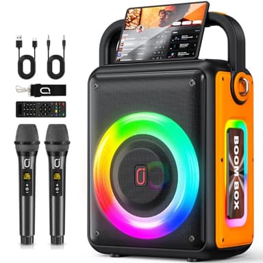 Karaoke Machine for Adults and Kids with 2 Wireless Microphones, 300W, 24H Playtime, RGB DJ Lights & TWS/USB/AUX/TV, Pro Portable Party Bluetooth Speaker for Home/Outdoor/Gifts - Image 1