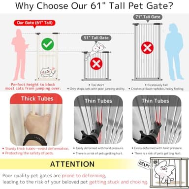 Lumizone Extra Tall Cat Gate 61.02" High Pressure Mounted Extra Wide 26.38"-30.11" (17Sizes) 1.37" Gap No Drilling Auto-Close Tall Pet Gate for Dogs (Cream, 26.38"-30.11"/67-76cm) - Image 3