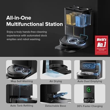 roborock Qrevo Series Robot Vacuum and Mop, 8000Pa Suction, Upgraded from Qrevo S, Anti-Tangle Brushes, Smart Obstacle Avoidance, Auto Mop Washing, All-in-One Dock, 200RPM Spinning Mops, Black(QV 35A) - Image 2