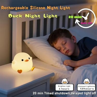 HAPPYBAG Cute Pea Duck Night Light,Duck Lamp,2 Levels Dimmable Silicone Ducky Light,LED Squishy Animal Light for Kids Sleep,Rechargeable Bedside Touch Lamp, Kids Room Decor Gift Toy - Image 3