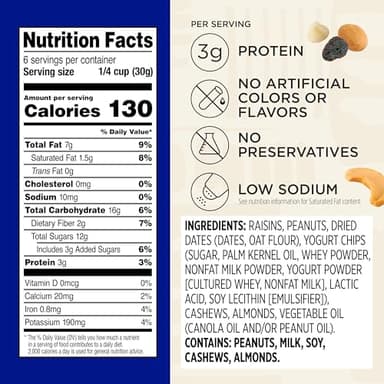 Snak Club Yogurt Trail Mix with Raisins, Peanuts, Dried Dates, Yogurt Chips, Cashews, and Almonds, Gluten-Free and Kosher Snack, 6.75 oz Resealable Bags, 6 Pack - Image 2