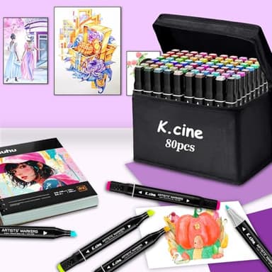K.CINE 80 Colors Alcohol Markers for Adult Coloring Books, Dual Tip Art Markers with Brush Tip & Chisel Tips for Coloring, Illustrations, Drawing, Sketching with Carrying Case - Image 2