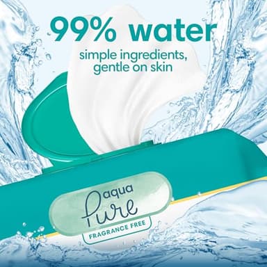 Pampers Baby Wipes Aqua Pure, 99% water-based wipes, Hypoallergenic and Unscented Baby Wipes, 672 Wipes Total (12 Flip-Top Packs) - Image 2