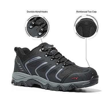 NORTIV 8 Men's Low Top Waterproof Hiking Shoes Lightweight Trekking Trails Outdoor Work Shoes 160448_Low Armadillo Black Dark Grey Size 12 M US - Image 8