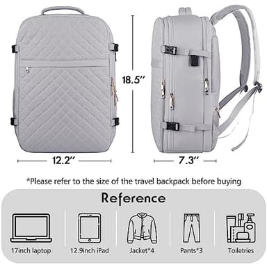 MOMUVO Large Travel Backpack Women, Flight Approved Carry On Backpack, Water Resistant Anti-Theft Large Casual Daypack Fit 17 Inch Laptop with USB Charging Port, Grey - Image 6