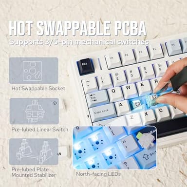 EPOMAKER x Aula F75 Gasket Mechanical Keyboard, 75% Wireless Hot Swappable Gaming Keyboard with Five-Layer Padding&Knob, Bluetooth/2.4GHz/USB-C, RGB (Light Blue, Graywood V3 Switch) - Image 4