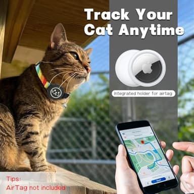 Supet Airtag Cat Collar with Soft Padding, Breakaway Cat Tracker Collar with Air Tag Holder, Luminous Cat Collar Airtag Holder, Rainbow, 7"-9" - Image 2