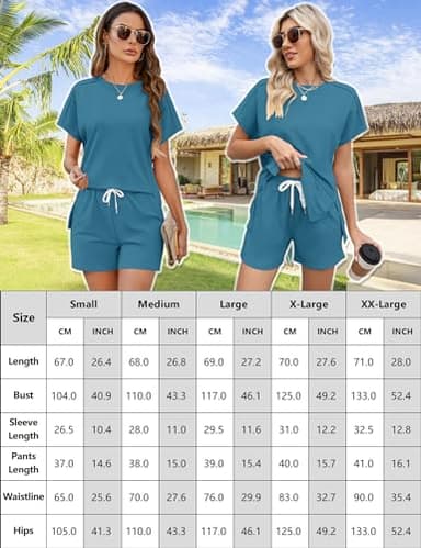 LOMON Casual Outfits for Women 2 Piece Lounge Shorts Sets with Pockets Summer Short Sleeve Sweatsuits Loungewear(Light Blue,XL) - Image 5