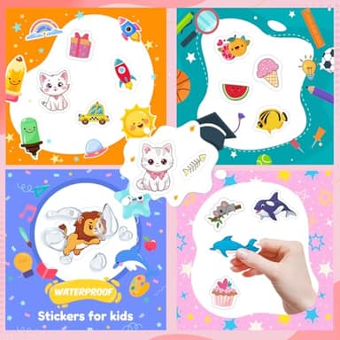 KARSLORA 36 Sheets Stickers for Kids, 800+ Stickers for Scrapbooking Including Animals, Fruits, Dinosaurs, Hearts, Cats, Fish, Cars, Space and More, Party Favors for Kids - Image 4