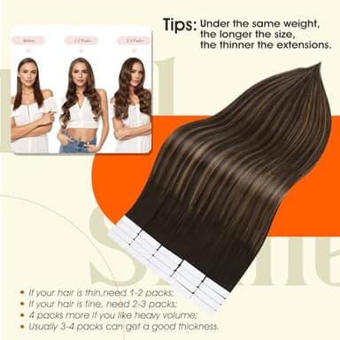 Full Shine Invisible Tape In Human Hair Remy Tape on Hair Extensions 22 Inch Balayage Color 2 Darkest Brown Fading to 8 Ash Brown and 2 Seamless Pu Tape Hair 50 Gram Skin Weft Hair Extensions 20Pcs - Image 4