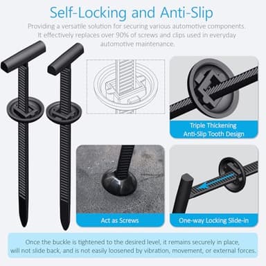 Upgraded Nylon Universal Cable Tie Buckles, Nylon Zip Ties Holders Kit[100+100Pcs Pin & Button], Automotive Zipper Clips Self-Locking T Rivet Zipties for Car Fender Trunk Bumper Repair, Home & Garage - Image 4
