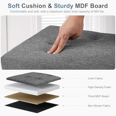 DUMOS 30in Foldable Storage Ottoman Bench, Storage Chest, End of Bed Foot Rest Stool with Padded Seat, Bedroom Bench for Living Room, Bedroom, Support 660lbs, Grey - Image 4