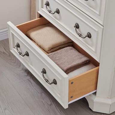 T4TREAM Farmhouse 5 Drawers Dresser for Bedroom, 48" Tall Wood Rustic Chest of Drawers with Natural Texture, Vintage Design, Storage Dressers Organizer for Bedroom, Living Room, Hallway, Antique White - Image 7