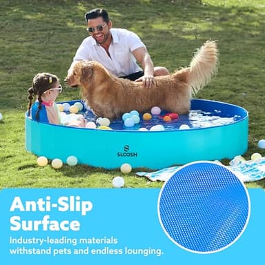 SLOOSH Foldable Dog Kiddie Pool - Portable Hard Plastic Doggie Swimming Pool, Anti-Slip Collapsible Pets Bath Tub Suitable for Kids Indoor Outdoor Backyard Use (63" x 12", Blue) - Image 4