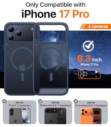KCQNine Magnetic for iPhone 17 Pro Case,[Anti-Slip][Compatible with MagSafe][Military Grade Drop Protection] Shockproof Protective Translucent Matte Phone Case for iPhone 17 Pro Case,Midnight Blue - Image 8