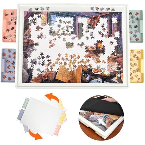 Playboda 1000 Pieces Rotating Plastic Puzzle Board with Drawers and Cover, 30"x22" Portable Spinning Jigsaw Puzzle Table for Adults, Upgraded Lazy Susan, Ideal Gift for Mum - Image 1