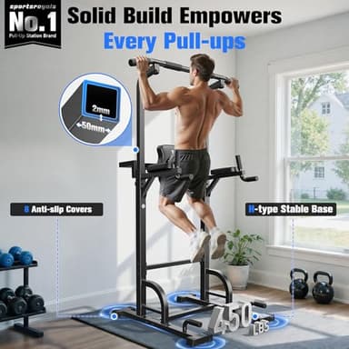 Sportsroyals Power Tower Dip Station Pull Up Bar for Home Gym Strength Training Workout Equipment, 450LBS - Image 2