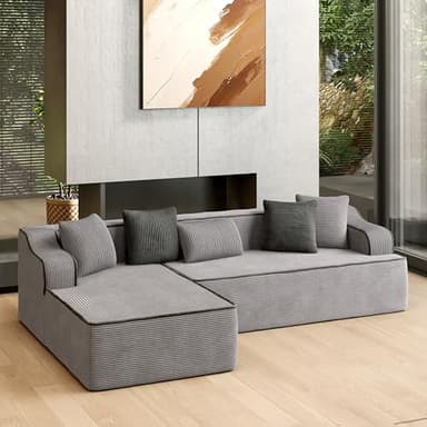HERA'S HOUSE 104" Sofa with Chaise, L-Shaped Modern Modular Cloud Couch, Plush Deep Seating with 5 Pillows, No Assembly Required Corduroy Fabric Upholstered Living Room Furniture for Apartments, Homes - Image 2