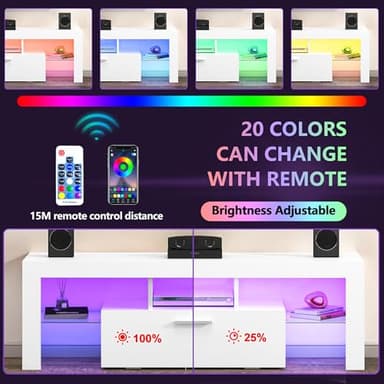Clikuutory Modern Lighting 51 inch TV Stand with Large Storage Drawer for 32 40 50 55 Inch TVs, TV Console with 20 Color LED Lights, Entertainment Center Media and Open Shelf for Bedroom, White - Image 3