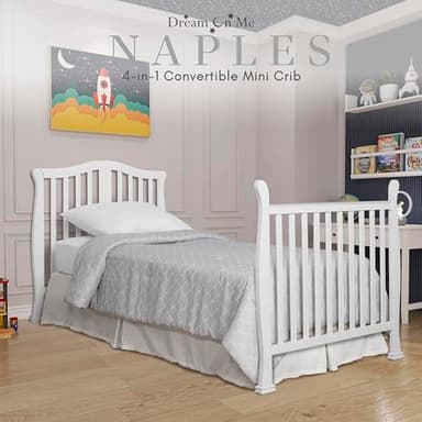 Dream On Me Addison 4-In-1 Convertible Mini Crib In White, Greenguard Gold Certified, Non-Toxic Finishes, Built Of New Zealand Pinewood, Comes With 1” Mattress Pad - Image 8