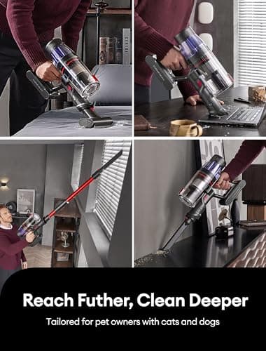 Ultenic Cordless Vacuum Cleaner, 550W/50Kpa, 60Mins Runtime, 180°Bendable Wand, Anti-Tangle Brush, Stick Vacuum Cordless with Charging Dock, Handheld Vacuum for Pet Hair/Carpet/Floor/Car, U16 Flex - Image 10