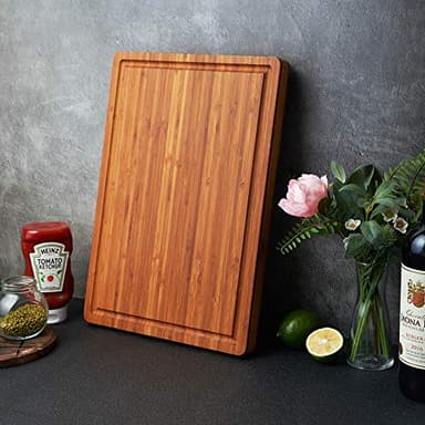 Bamboo Wood Cutting Board for Kitchen, 1" Thick Butcher Block, Cheese Charcuterie Board, with Side Handles and Juice Grooves, 16x11" - Image 6