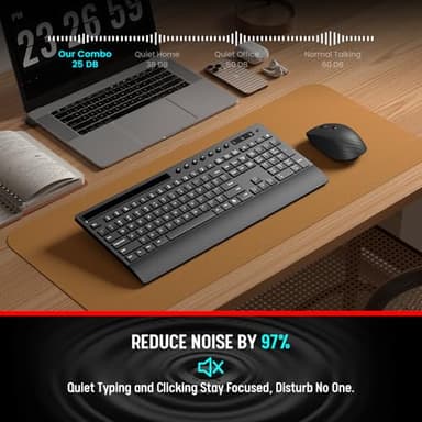 Trueque Wireless Keyboard and Mouse Combo - Full-Size Quiet Keyboard with Palm Rest, Phone Holder, Multimedia Keys, Power Switch, Compatible with Windows, Chrome OS, PC, Laptop (Batteries Included) - Image 4