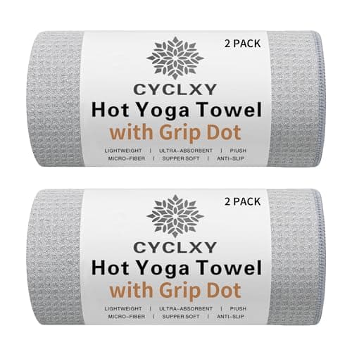 CYCLXY 2 Pack Hot Yoga Towel with Grip Dot，Stickyfiber Yoga Mat Towels Non Slip for Hot Yoga,Absorbent Microfiber Sweat Anti-Slip Cover,Bikram,Pilates,Exercise,Fitness - Image 1