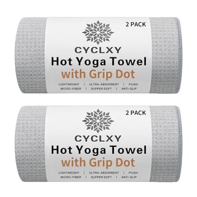 CYCLXY 2 Pack Hot Yoga Towel with Grip Dot，Stickyfiber Yoga Mat Towels Non Slip for Hot Yoga,Absorbent Microfiber Sweat Anti-Slip Cover,Bikram,Pilates,Exercise,Fitness - Image 1