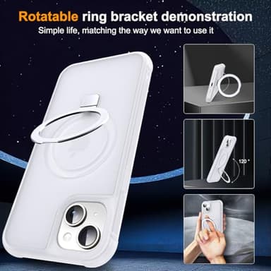 SKYLMW Compatible with iPhone 15 Plus Case with Invisible Magnetic O-Ring Stand Military-Grade Phone Case for iPhone 15 Plus 6.7" [Compatible with Mag-Safe][Great Grip Feeling],Translucent - Image 2