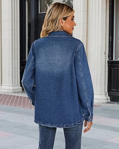 luvamia 2025 Spring Jean Jackets for Women Fashion Oversized Button Down Denim Jacket Western Shacket with Pockets Classic Blue Size 3X-Large US Size 24 26 - Image 5