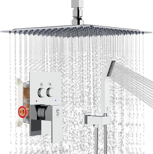 SR SUN RISE Shower System with Push Button Diverter, Ceiling Mounted Luxury 10 Inch Rain Shower Head with Handheld Spray, High Pressure Shower Faucet Combo Set with Rough-in Valve, Polished Chrome - Image 1