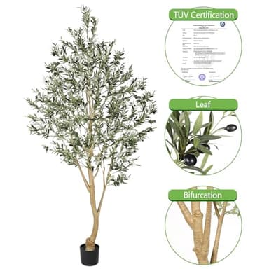 Realead Tall Faux Olive Tree 9ft - Realistic Large Silk Olive Tree Artificial Indoors - Fake Olive Trees with Branches and Fruits - Artificial Olive Trees for Home Office Decor Indoor - Image 3