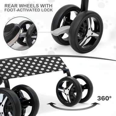 MoNiBloom 4 Wheels Pet Stroller, Easy-Fold Umbrella Shaped Dog Cat Jogger Stroller w/Storage Bag & Visible Mesh for Small/Medium Dogs Cats Black Polka Dots - Image 10