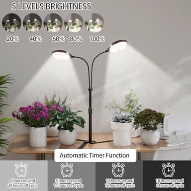 Grow Lights for Indoor Plant, 6000K Full Spectrum Plant Lights for Indoor Growing, 3.5'' LED Dual Ring Grow Light, Height Extendable 9-16'', Auto On Off Timing 4/8/12/18Hrs (Black) - Image 5