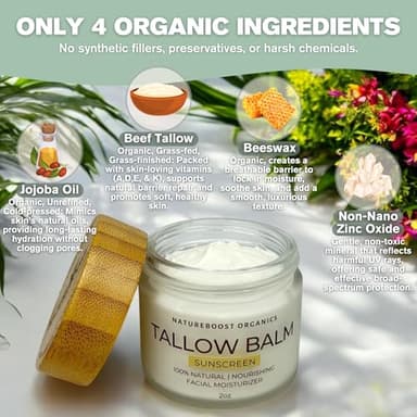 Organic Tallow Sunscreen SPF30 - Non-Toxic Natural Mineral Sunscreen for all Skin Types - Chemical Free Formula - Handcrafted in USA - Glass Jar with Bamboo Lid - 2oz - Image 3