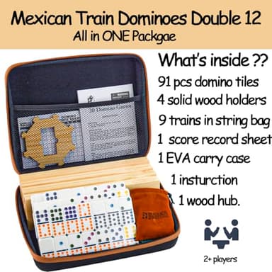 Bucher&Rossini Dominoes Set Double 12 with 4 Racks for Adults Kids, Mexican Train Dominoes Set Double 12, Mexican Train Dominoes (Double 12) - Image 2