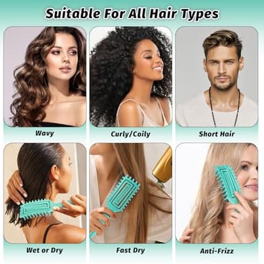 Curly Hair Brush Defining, Vented Curl Defining Brush for Effortlessly Detangling Shaping and Styling Women's Men's Curls on All Wet or Dry Hair Types, Reduces Frizz (Green) - Image 3
