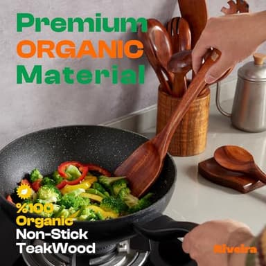 Riveira Dark Teak Kitchen Utensils Set - 12-Piece Non-Toxic Cooking Utensils Set - Wooden Spoons for Cooking - Spatula for Cooking - Teak Wooden Utensils - Image 2