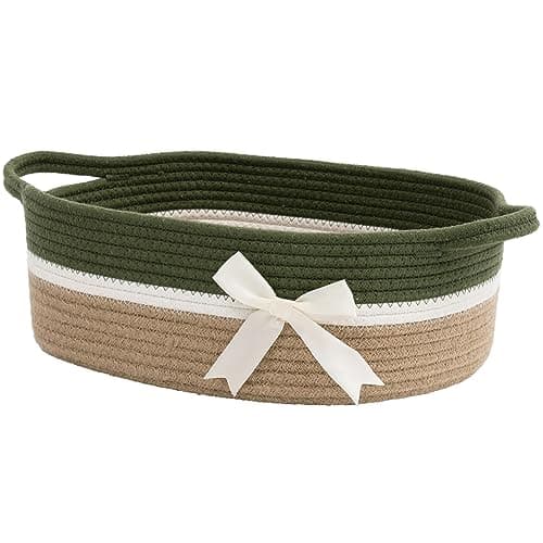 CHICVITA Small Storage Basket for Gifts Empty, Cute Decorative Basket for Living Room, Baby Gift Basket for Nursery, Rope Basket for Home Decor, 13 x 9.8 x 5 inches - Image 1