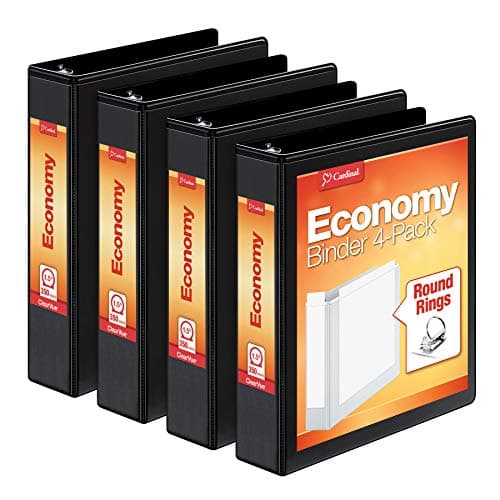 Cardinal Economy 3 Ring Binder, 1.5 Inch, Presentation View, Black, Holds 350 Sheets, Nonstick, PVC Free, 4 Pack of Binders (79519) - Image 1