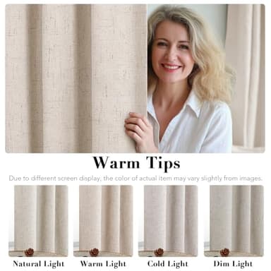 H.VERSAILTEX Linen 100% Blackout Curtains for Bedroom Full Light Blocking Curtains, Textured Window Curtain for Living Room 84 inch Grommet, Energy Efficient Curtains White Liner(2 Panels, Natural) - Image 5